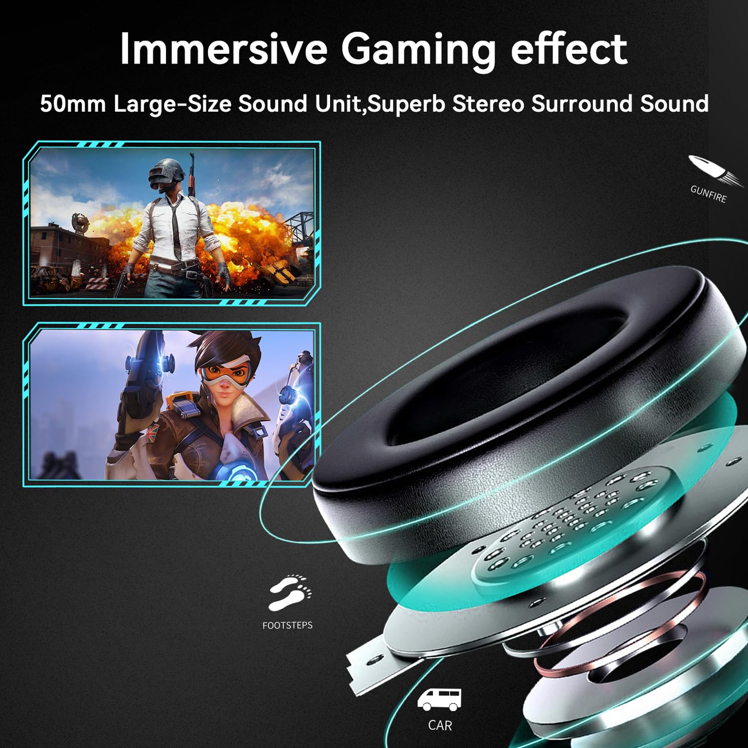 Jimonyer Cuffie da gioco per PC/PS4/PS5/Xbox One/Switch, cuffie stereo surround da gioco con microfono flessibile con cancellazione del rumore, cuffie per computer con jack da 3,5 mm e luce RGB (nero)