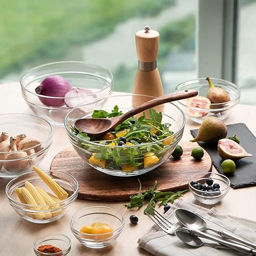 Miniatura 3 de Sweejar Juego de 9 cuencos de vidrio para mezclar set de 9 cuencos de anidación para ahorrar espacio ideal para cocinar hornear preparar juego de