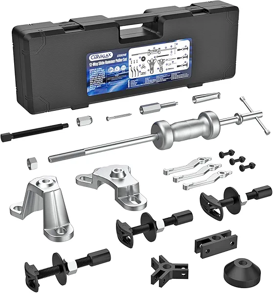 CARVALAX 12-Way Slide Hammer Puller Set, Front Wheel Hub Bearing & Rear Wheel Axle Remover Puller Set, 23PCS Tool Kit for Dents and Dings Repair with Black Carry Box