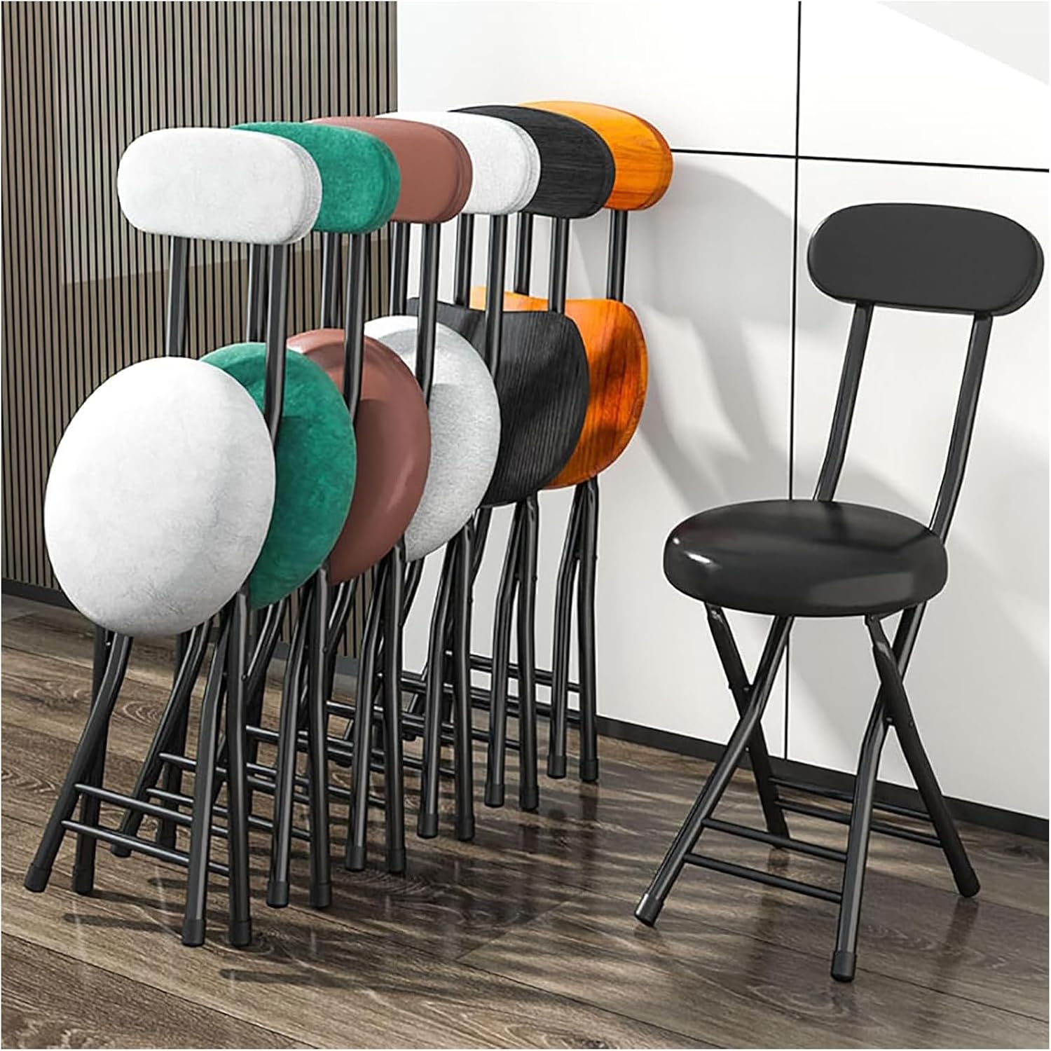 jiangjin Foldable Chair with Backrest,Folding Chair,Folding Bar Stools for Kitchen, Recreation Room or Game Room, Fishing Gardening Travel(Color:Black+Brown)