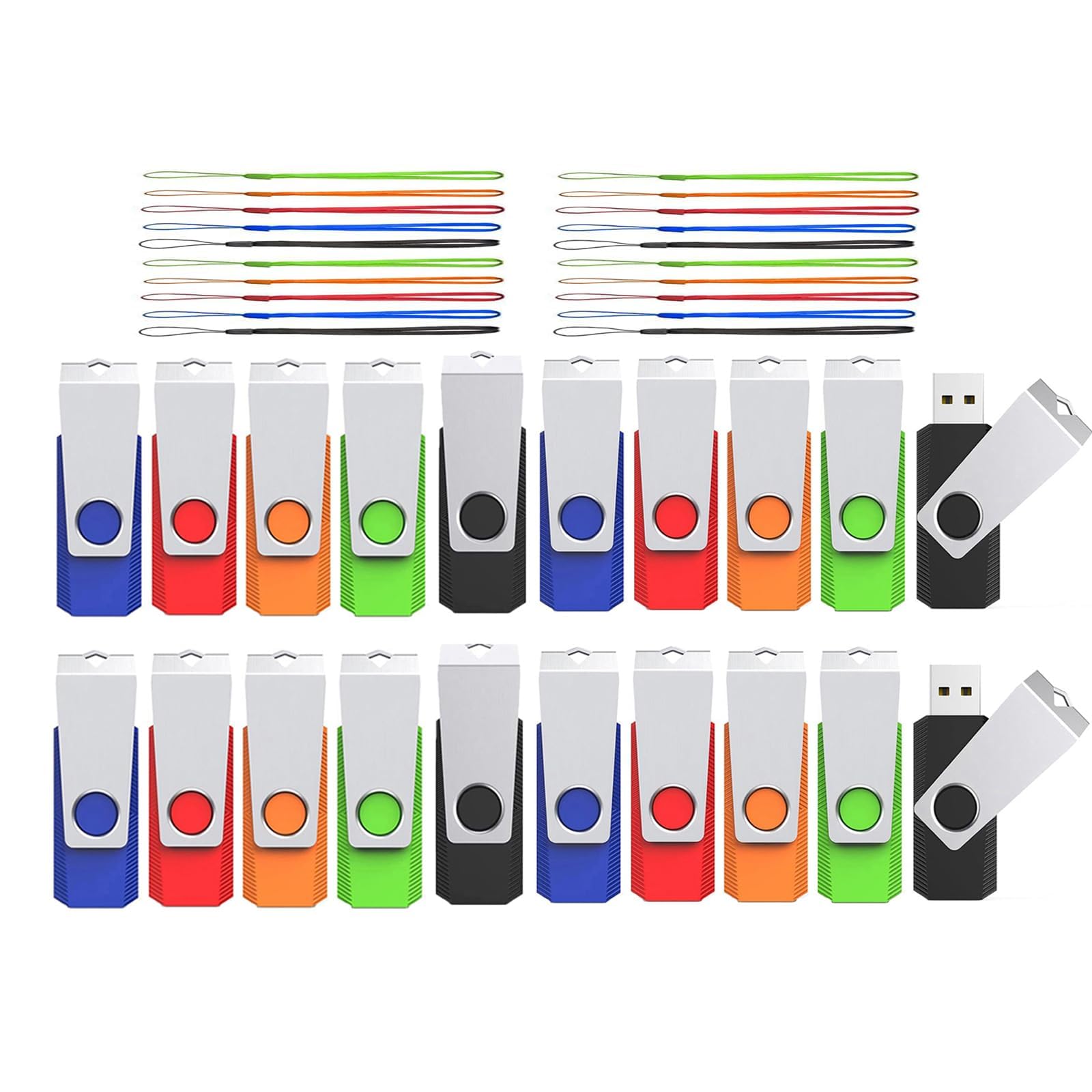 USBメモリ 1GB 20個セットWooolken USB2.0 360度回転式設計軽量フラッシュドライブストラップ付きデータ保存とバックアップ用のUSBスティック