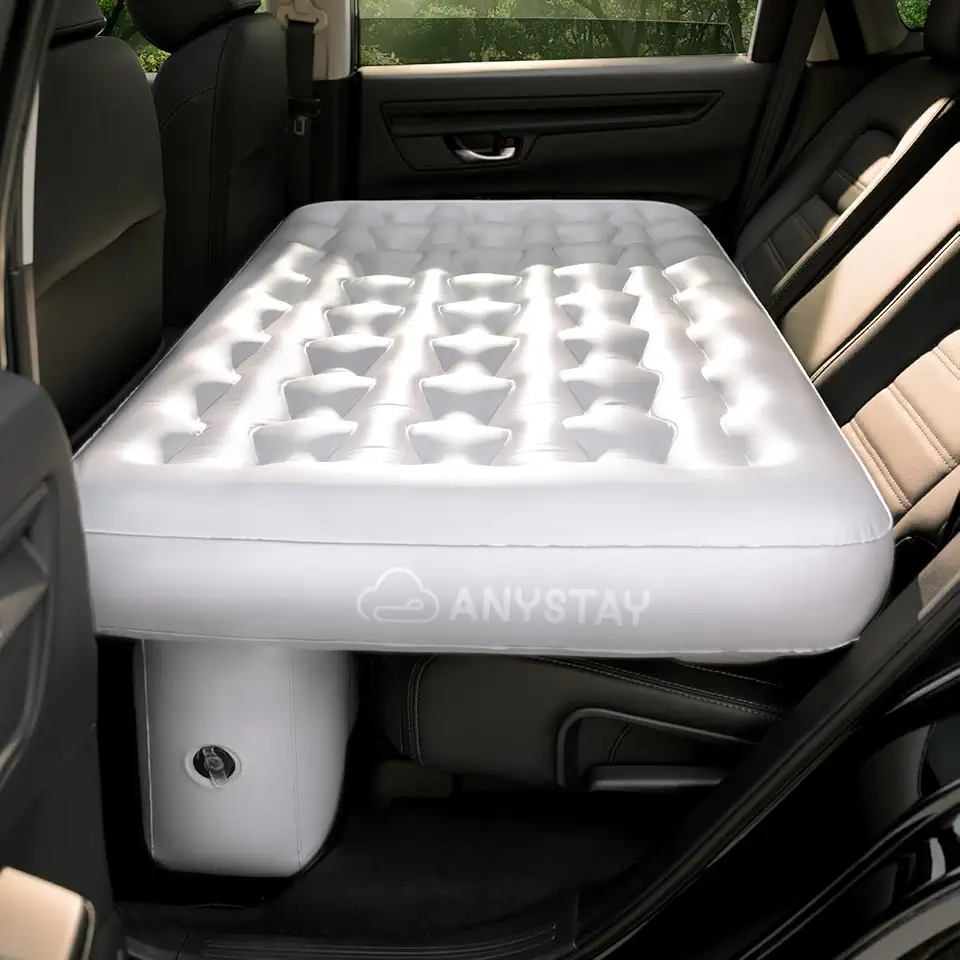 Colchão de ar para banco traseiro de carro – ajuste universal SUV/Sedan, colchão inflável de acampamento com bomba embutida e coluna de suporte de ar, cama de carro portátil com enchimento de