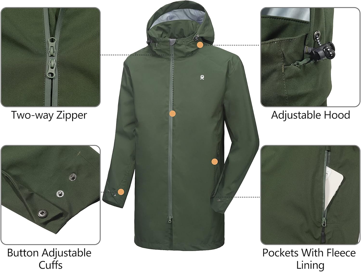 Little Donkey Andy Men's Waterproof Rain Jacket Outdoor Lightweight Mountain Windbreaker Long Coat for Hiking Golf Travel - Image 5