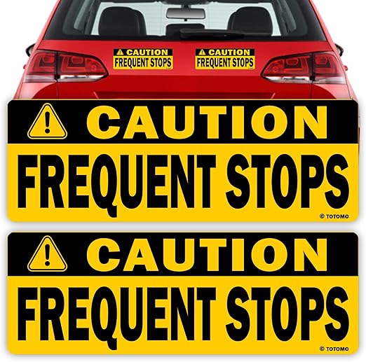 TOTOMO Caution This Vehicle Makes Frequent Stops Magnet 10"X3.5" Reflective Magnetic Safety Warning Sign Sticker for Carrier delivery Fleet Car Truck Van Flex Driver (2 Pack)