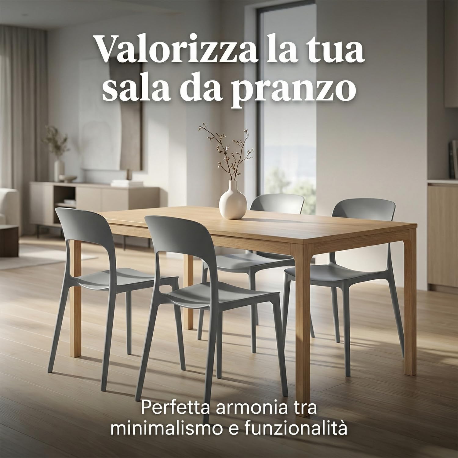 Marvin Sedia In Polipropilene Marte Ergonomica Arredo di Design Esterno e Interno da Giardino Impilabile Sedie Moderne Resistenti per Cucina Terrazzo Locali Commerciali (Grigio, 4)
