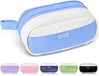 Vista 12 de Sooez Estuche grande para lápices, bolsa de lápices expandible con 5 compartimentos, organizador de lona de gran capacidad con cremallera, bolsa