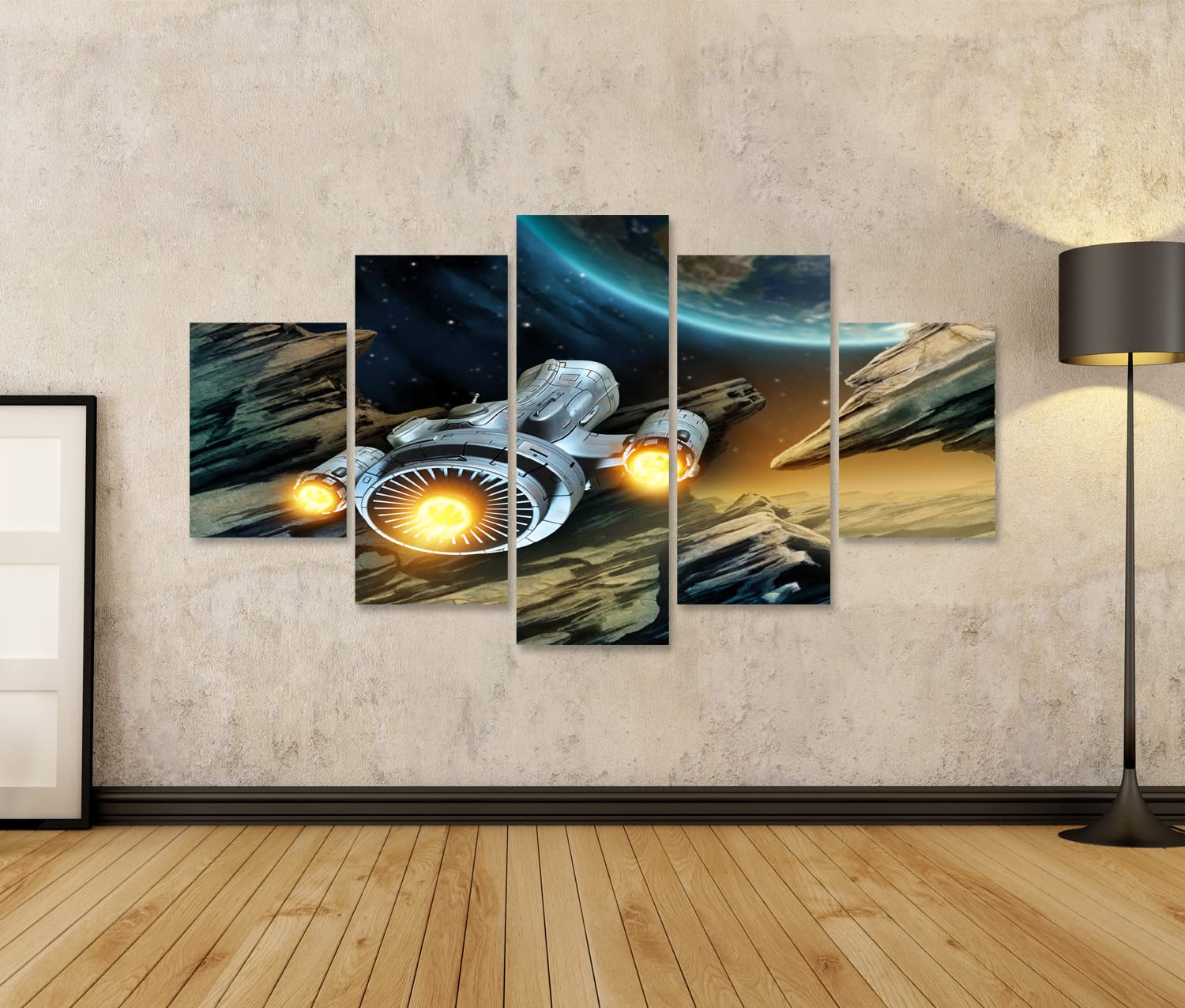 islandburner Cuadro sobre lienzo Planetas espaciales de viaje en el espacio para habitaciones de niños o jóvenes Marco póster de pared