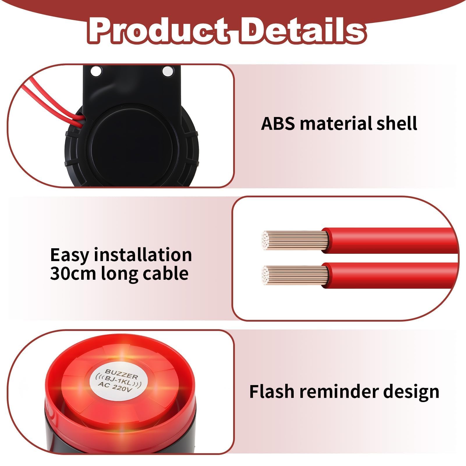 Sirena Alarma Exterior 220V 120dB, Sirena de Bocina Sistema Antirrobo de Alarma Impermeable con Alerta de Sonido y Luminosa, Intermitente Doméstica con Decibelios Altos Rojo Estroboscópico