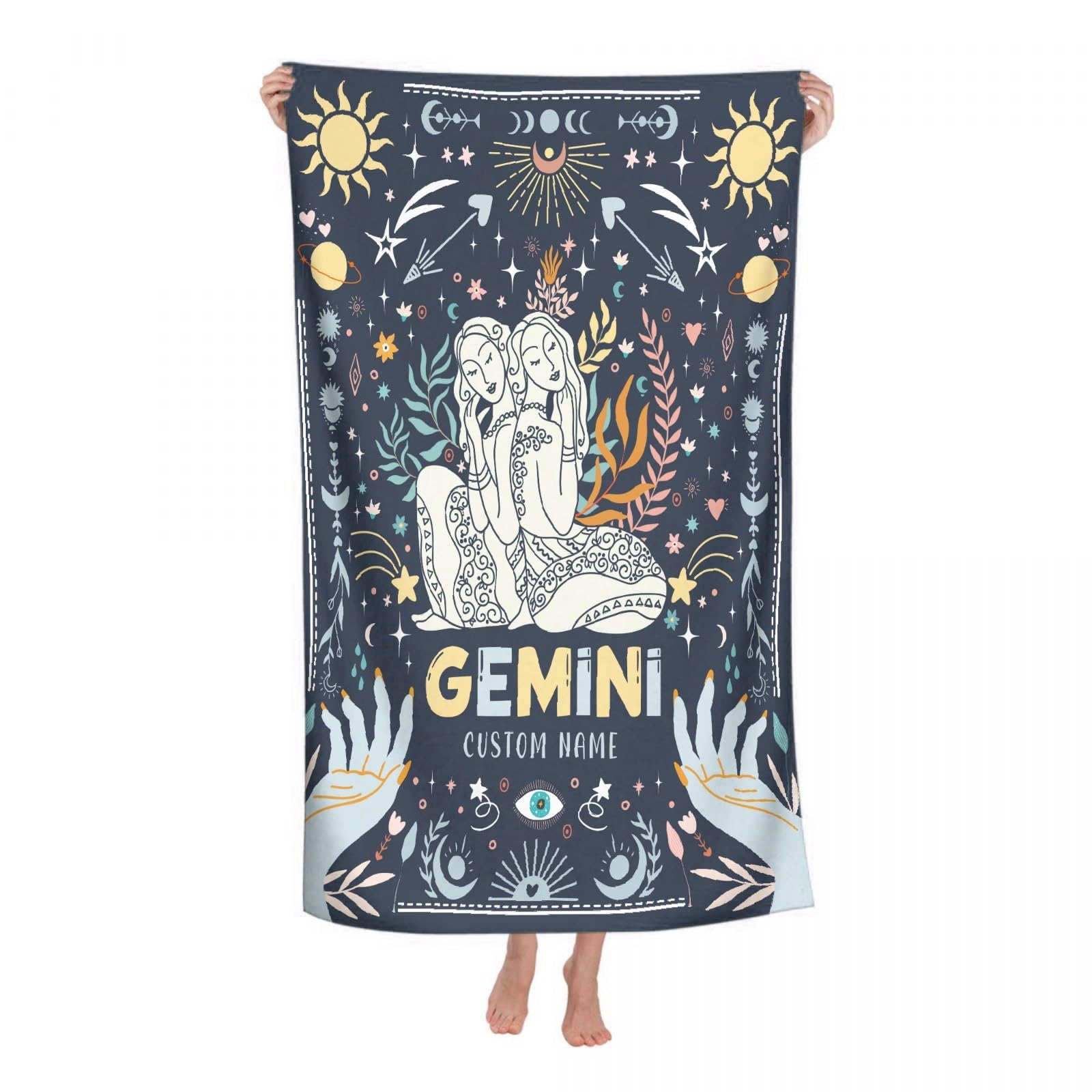 FUNBIRD Custom Gemini Beach Towel - Custom Constellation Towels - Quick Dry Towel for Travel,Camping,Beach - Personalized Gifts Astrology Bath Towel