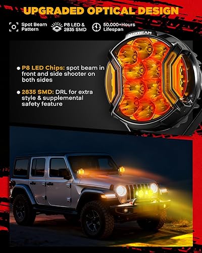 Miniatura 3 de Auxbeam V-Ultra Series 5" 172W Side Shooter Offroad Fog Lights, Amber DRL Function 3 Modes, 270 Degree Wider Range, 20400LM Round LED Pods Light Bar