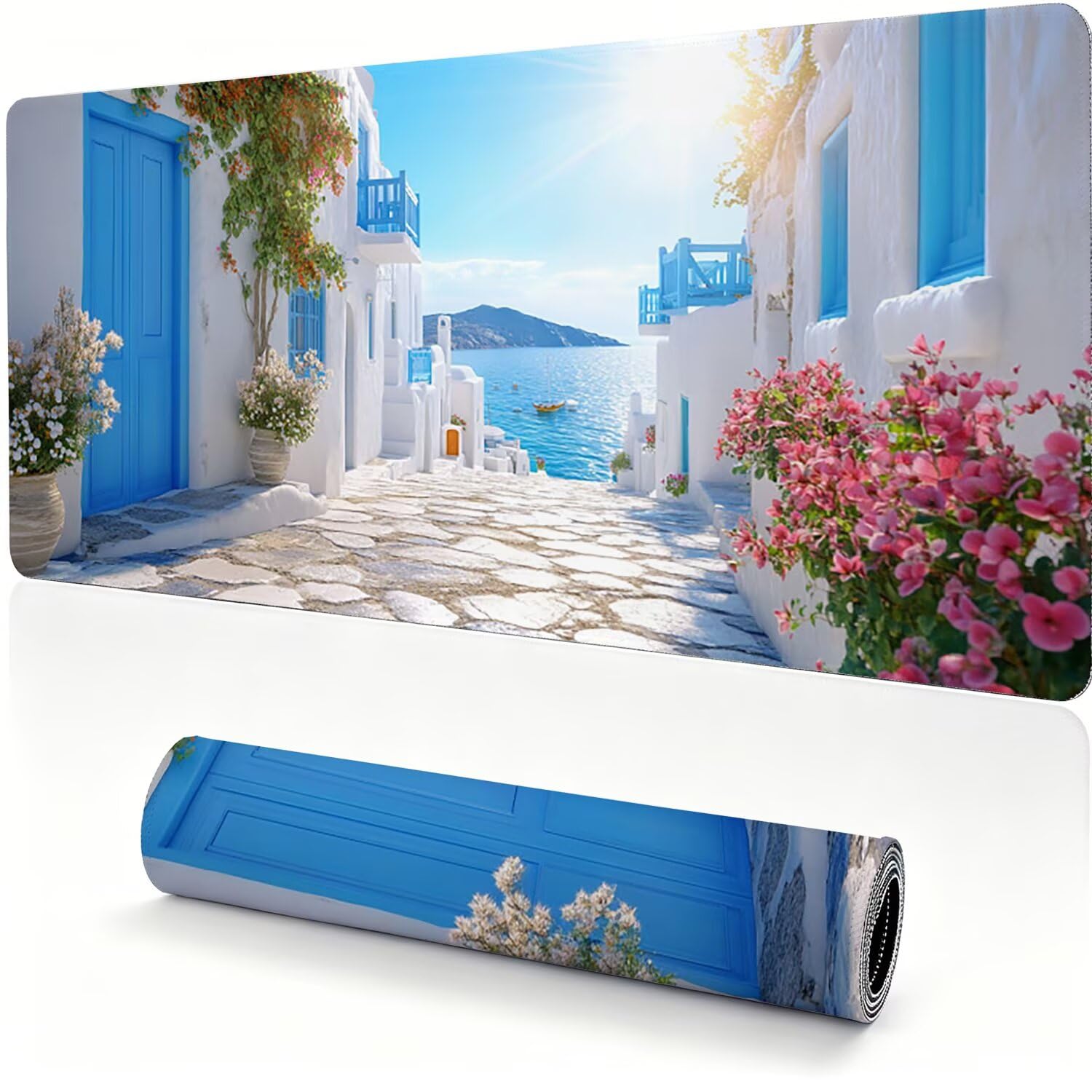 Tappetino Mouse Gaming XXL 1200x600x4mm spiaggia piccola città 0x0-199 | Tappetino Scrivania con Base in Gomma Antiscivolo Bordi Cuciti per Computer, PC, Migliora la Precisione e la Velocità