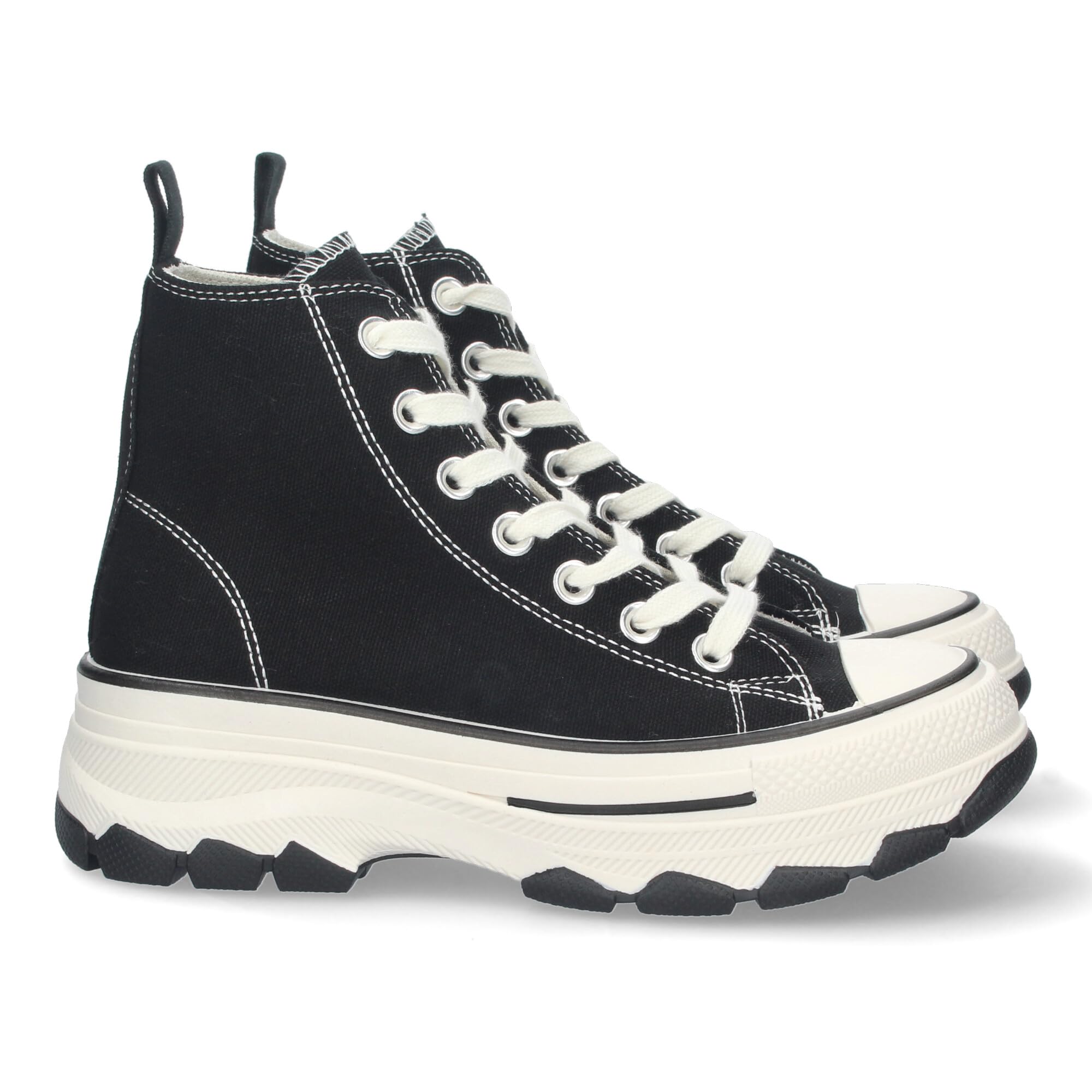 shoes&blues.es Zapatilla Abotinada de Plataforma para Mujer, Comoda, Estilo Bamba, Material de Lona, y Cierre de Cordones