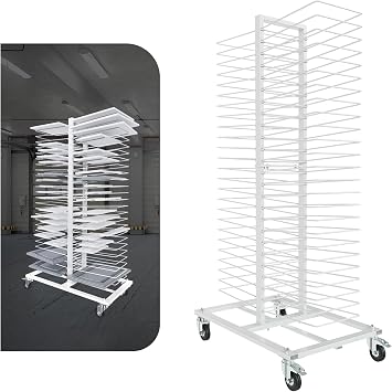 50 Shelves Paint Drying Stand Rack w/4 Caster for Dry Cabinet & Full Size Doors, Shelves, Paint Shops Door Painting Stand - Space Saving, Movable, 25lbs/Shelf Capacity White