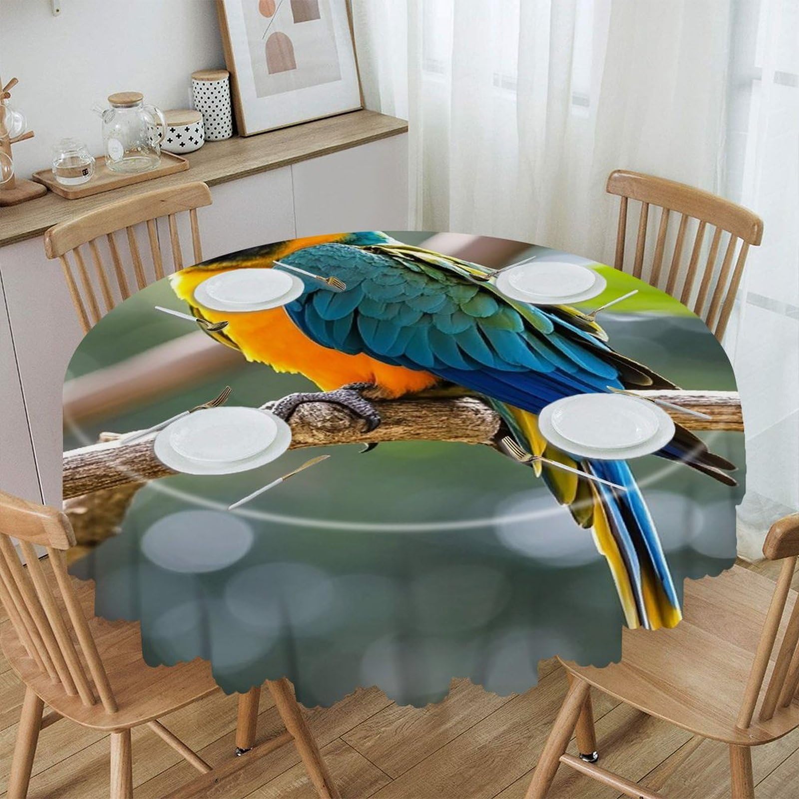 LZQPOEAS Parrot Round Tablecloth Rustic Circle Table Cloth Wrinkle Resistant Decor Tablecloth Waterproof Washable Table Cover for Kitchen Party Dining Table 60 Inch