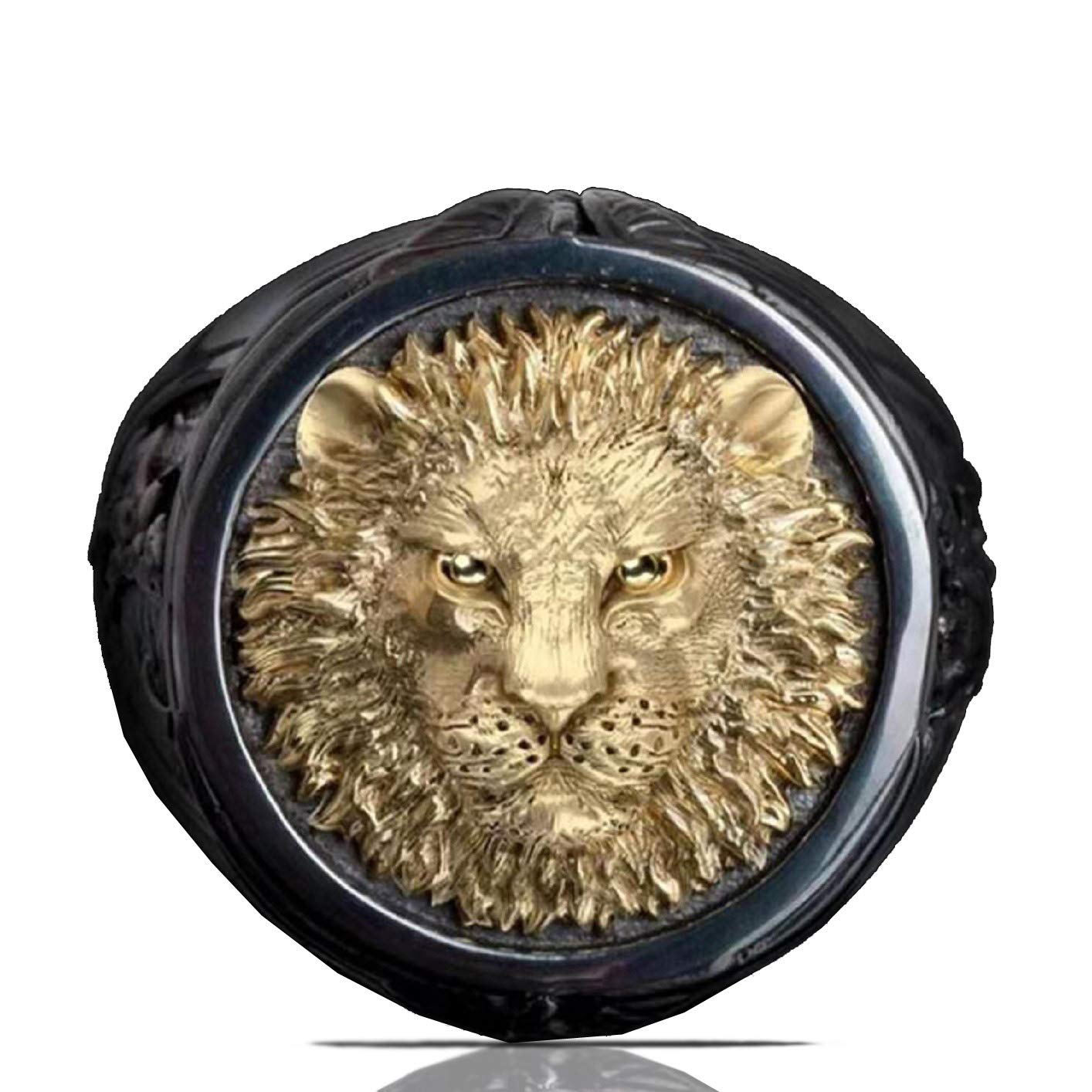 PikaLFanillo cabeza de león para hombres anillo de león vikingo norreno anillos de banda tallados vintage grabados, anillo totem león, anillo con sello de león punk hip hop, anillo amuleto