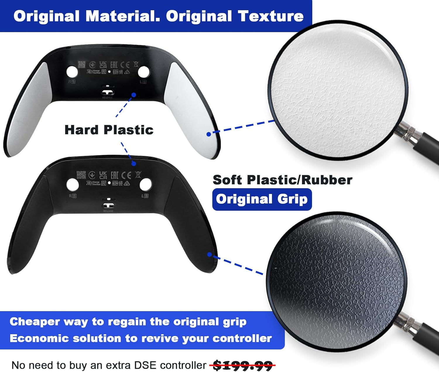 Replacement Back Shell Cover Trim forDualSense Edge Controller Compatible withPS5 DSE- Clip-On Housing with OEM-Spec Soft Rubber Grip, Fixes Yellowing & Peeling (White) - Image 5