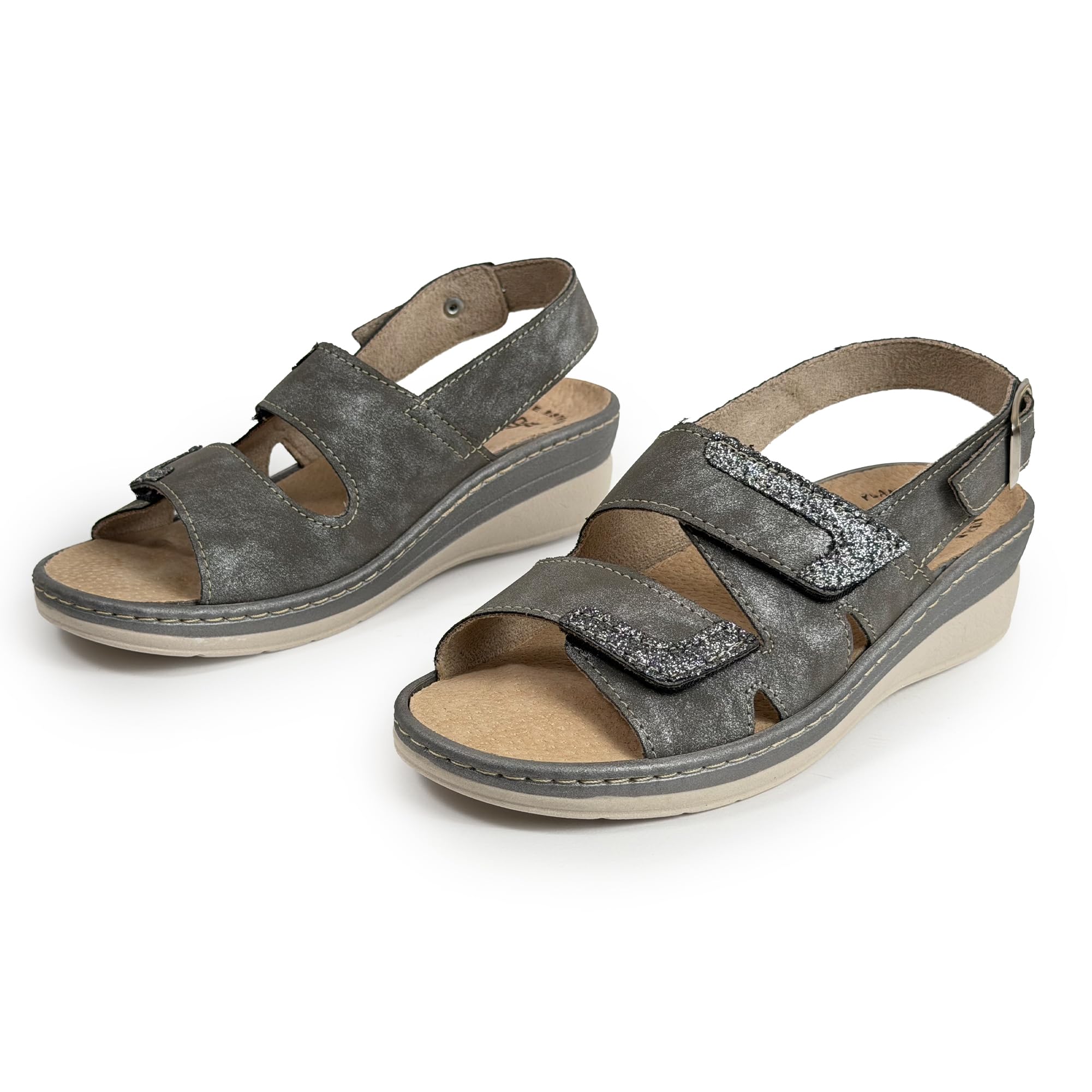 JOMIX Sandali Donna Comodi Ortopedici con Strappo e Fibbia Regolabile Plantare Estraibile in Vera Pelle Scarpe Estivi Ergonomici Anatomici da Anziani Piedi Sensibili e Uso Quotidiano