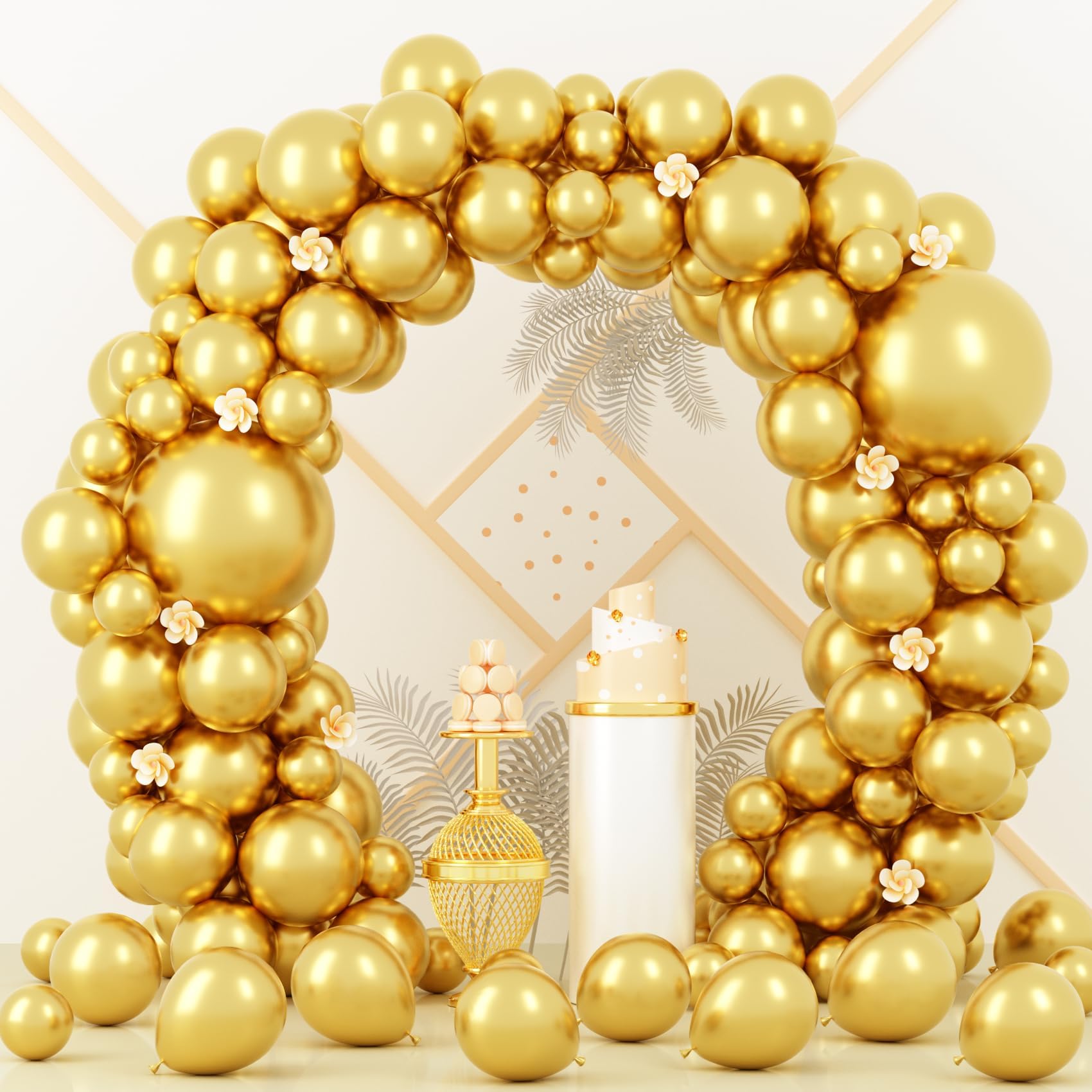 Voircoloria 90pcs Metallic Gold Balloons Garland Arch Kit, 18 12 10 5 Inch
