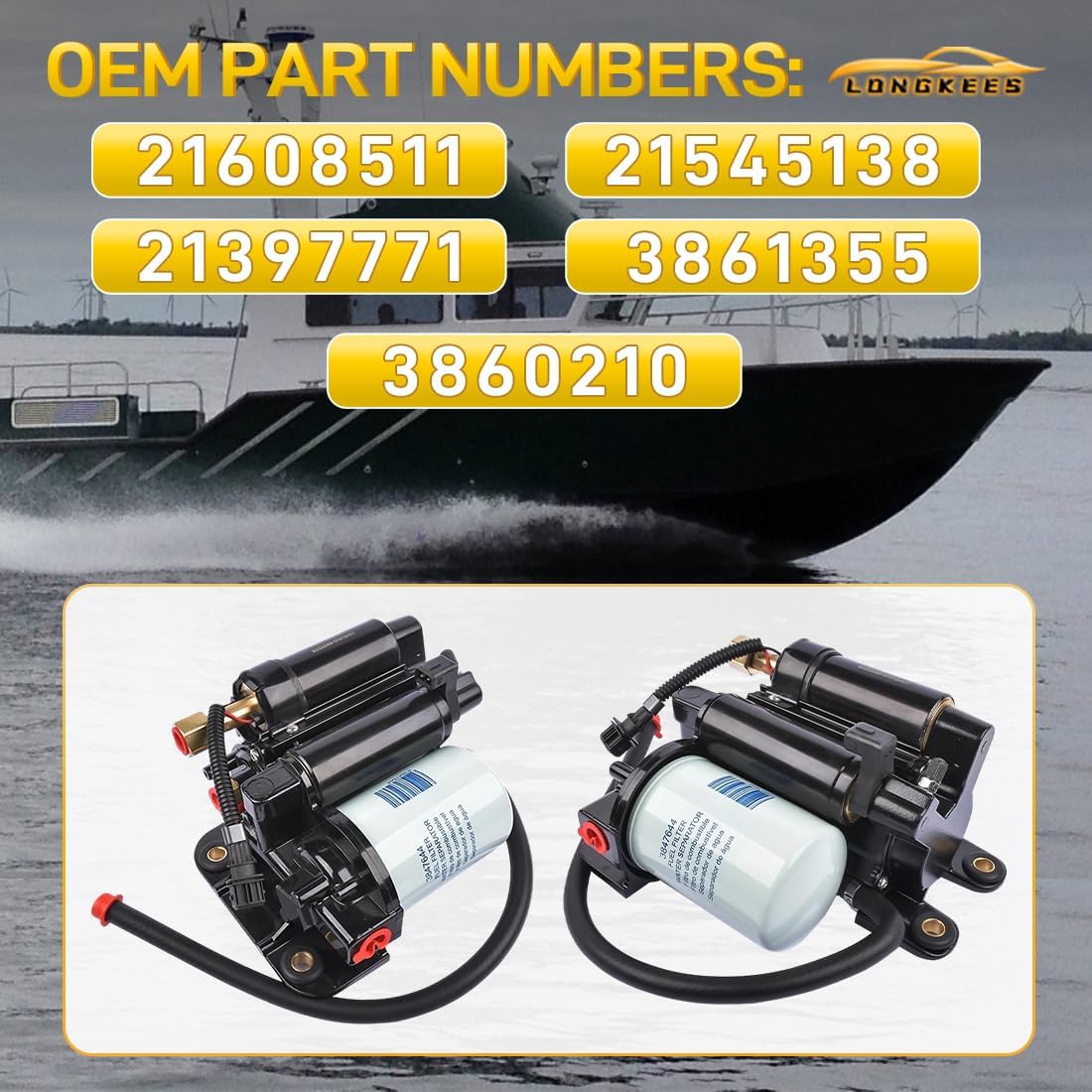 Electric Fuel Pump Assembly FIT for Volvo Penta 4.3 5.0 5.7 GXi Gi OSi Marine Engines, Replace 21608511 3861355 3860210, High & Low Pressure EFI Fuel Pump - Image 4
