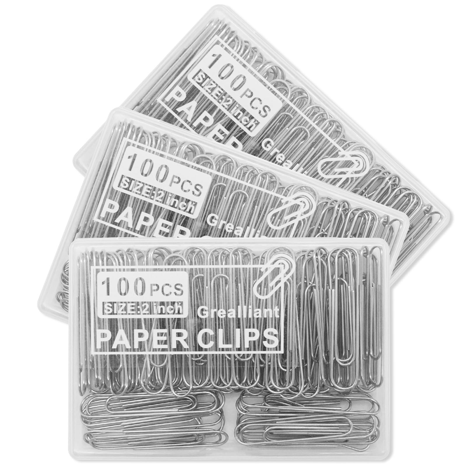 300 PCS Paper Clips, Jumbo Paper Clips for Paperwork, 3 Boxes of 100 PCS Each, Sturdy and Upgraded Plastic Boxes Well Packed, portable to Use in Office, School and Home, Large
