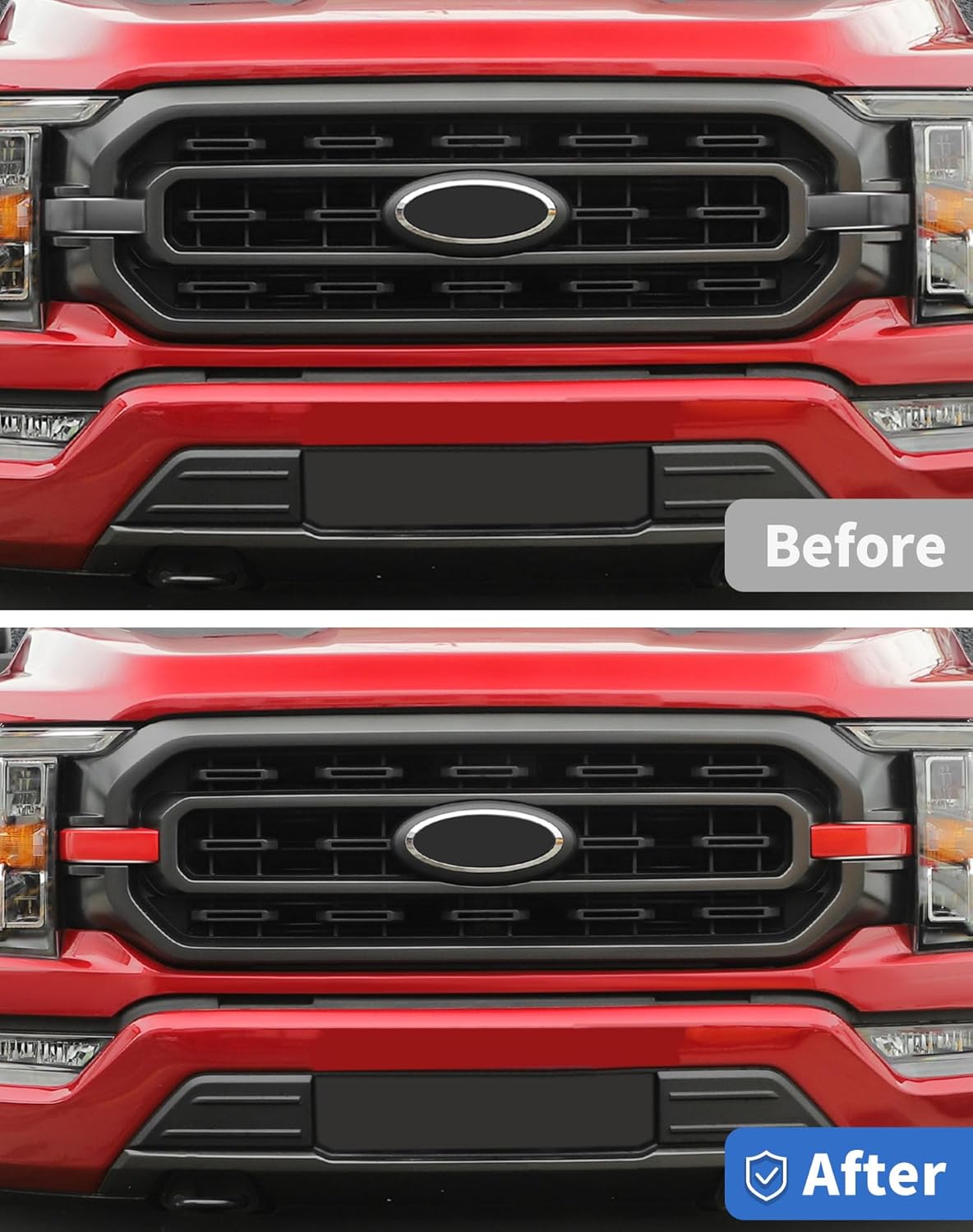 Fit for 2021 2022+ F150 Red Front Bumper Headlight Grille Cover Trim, Front Grille Radiator Grille Inserts Cover for Ford F150 Car Exterior Accessories