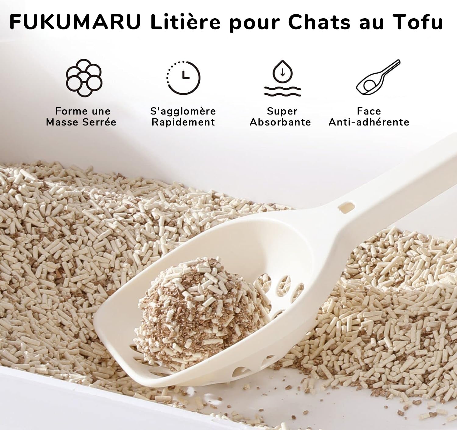 FUKUMARU Litière pour Chat Tofu, Litiere pour Chat Agglomérante, Granulés Mixtes de Bois de Pommier, sans Poussière et Légèrement Agglomérante, Contrôle des odeurs, Lavable, 4 Packs