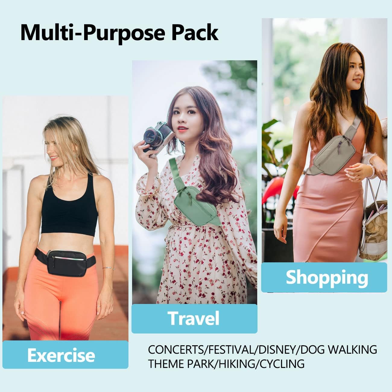  | Fanny Packs for Women Belt Bag Crossbody,Fashionable Waist Bag Cute Hip Bum Bag for Travel Running Hiking Workout (Black) | Waist Packs