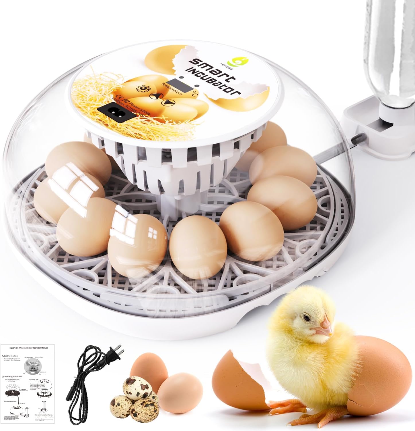 Incubators for Hatching Eggs Egg Incubator 12 Eggs with Automatic Egg Turning and Humidity Control 360° Egg Candler Viewing for Chicken, Ducks, Goose, Pigeon, Quail