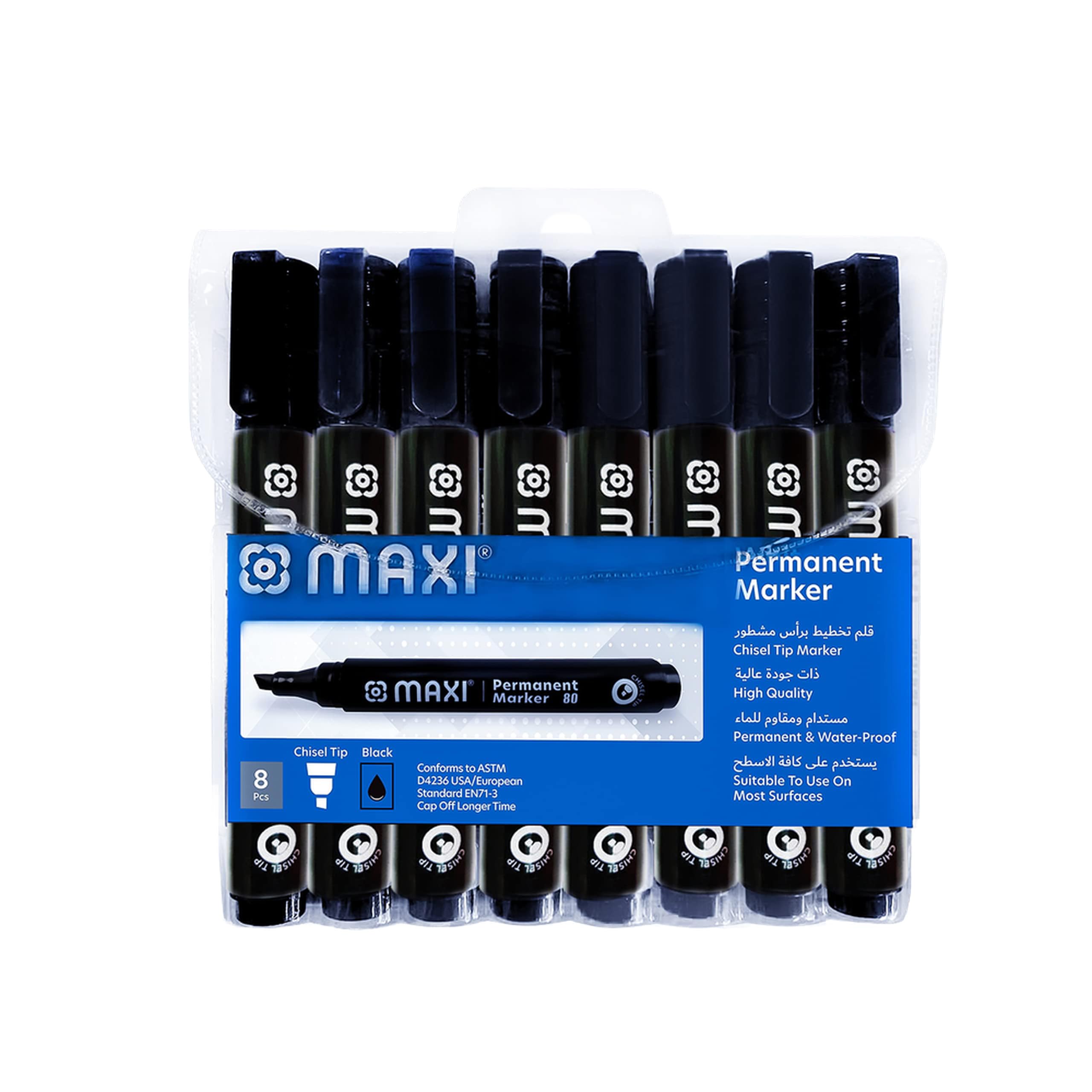 MAXI PERMANENT MARKER CHISEL-TIP WALLET OF 8PC