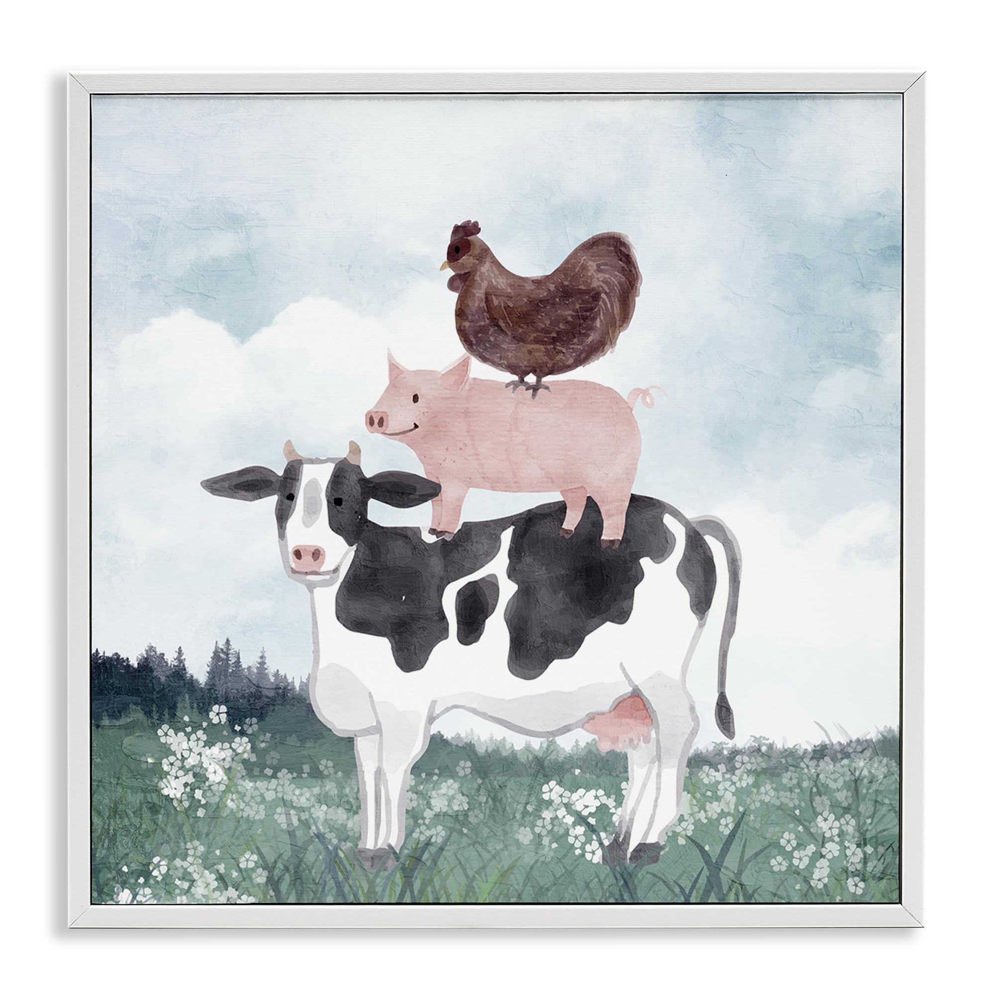 Stupell Industries Coastal White (Textured) Muted Stacked Farm Animals Nursery, 17 X 17 Inch Framed Giclée Print
