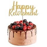 Happy Retirement Cake Topper Gold Glitter Retired Cake Picks Retire Party Favors Retired Party Supplies for Happy Retirement Decorations