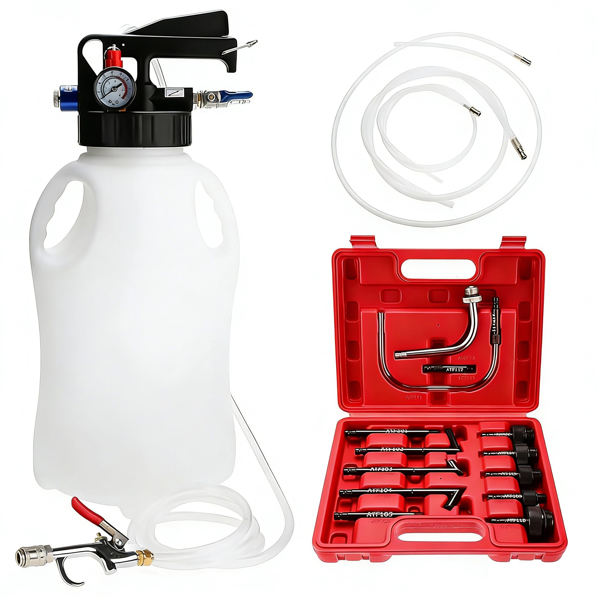 FreeTec Getriebeöl Einfüllgerät,10L Pneumatische Getriebeöl Pumpe, 2 en 1 Ölabsaugpumpe und Öl Einfüllgerät mit 13tlg ATF Adaptersatz für Auto Traktor