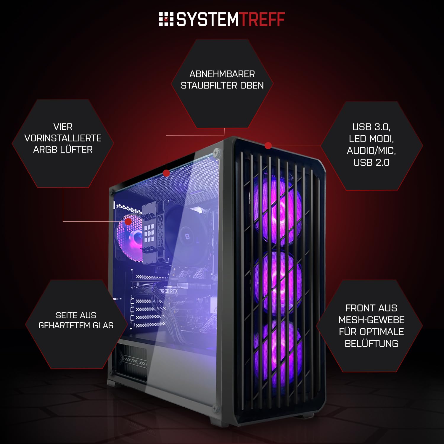 SYSTEMTREFF Gaming PC - AMD Ryzen 5 5600 - RTX 5050 8GB GDDR6 | AMD 6-Kern CPU bis 4.4 GHz, 16GB DDR4, 512GB M.2 NVMe SSD, Nvidia Grafik WLAN, Windows 11, für Gaming, Streaming