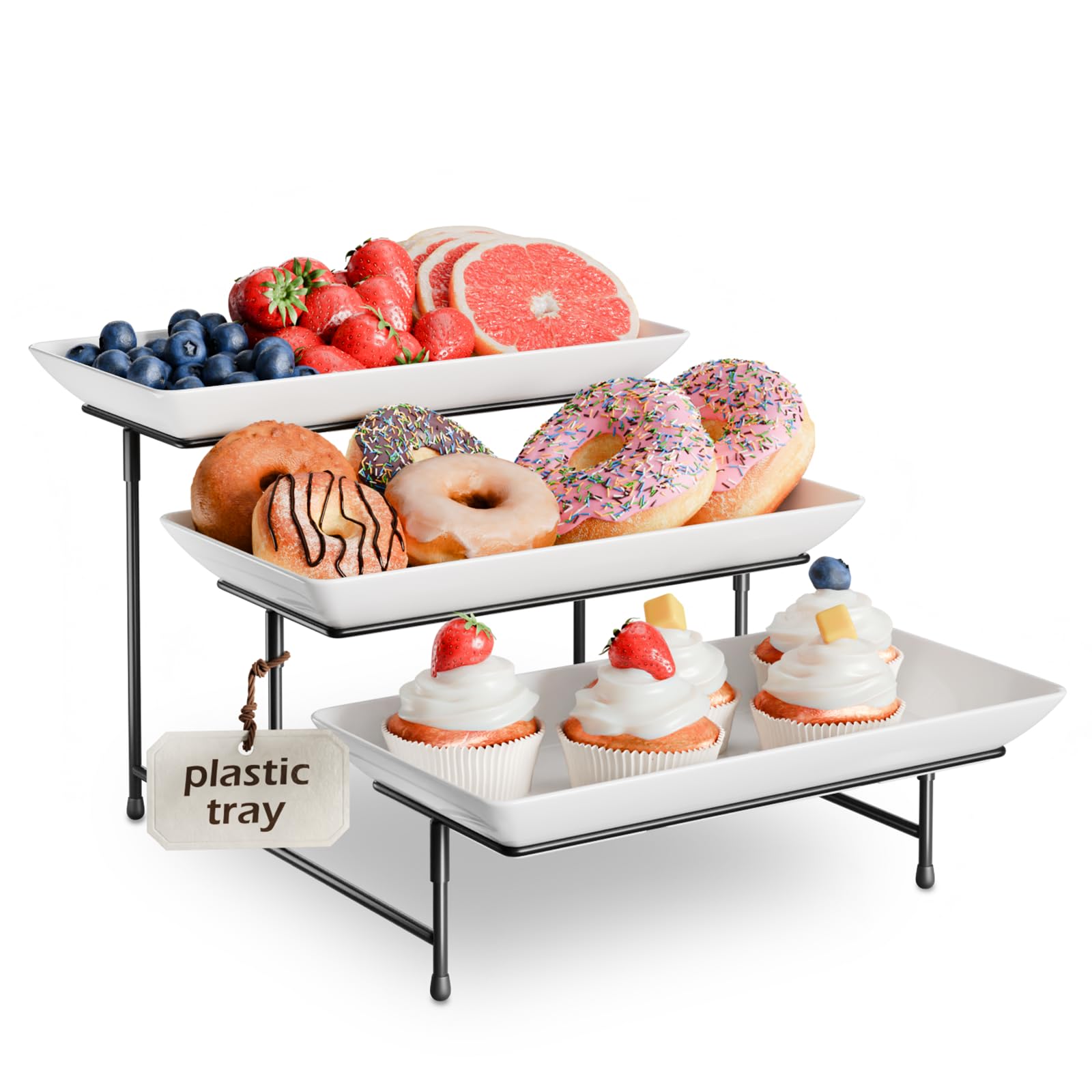 Bumusty 3 Tier Serving Tray Platter, 12 Inch Tiered Tray Cupcake Dessert Stand Tower, Fruit Food Tray Platter, Serving Trays for Entertaining Party Food Dessert Table Display Set