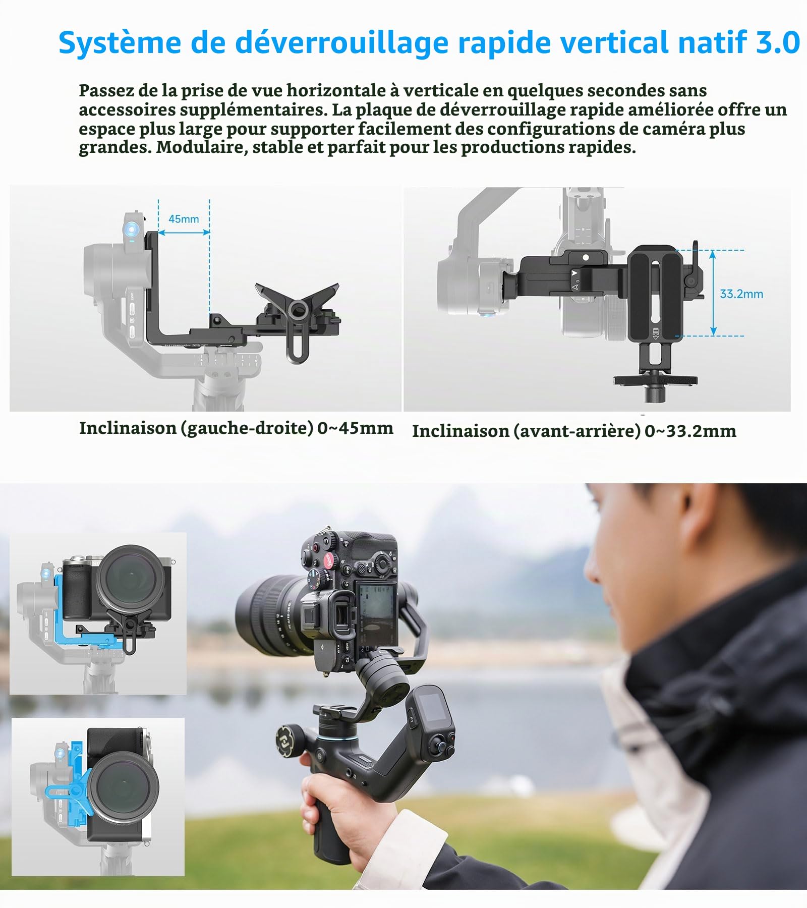 FeiyuTech SCORP Mini 3 Pro Kit stabilisateur de caméra à 3 axes, IA intégrée, portable tout-en-un pour appareil photo sans miroir, caméra d'action, téléphone, charge utile 2 kg