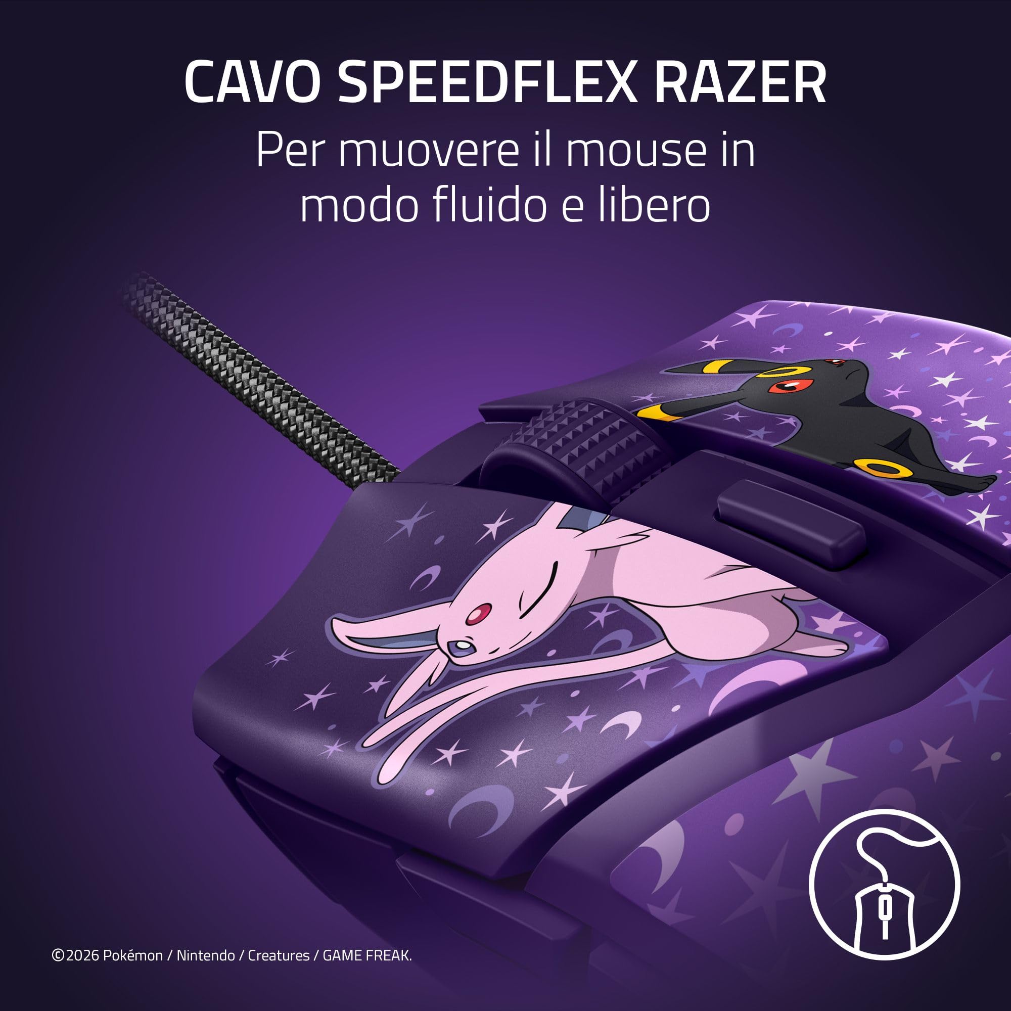Razer Cobra Pokémon Espeon & Umbreon Edition - Mouse da gioco leggero con cavo e illuminazione Chroma RGB - 58 g - 8500 DPI - Cavo Speedflex | Edizione Espeon & Umbreon