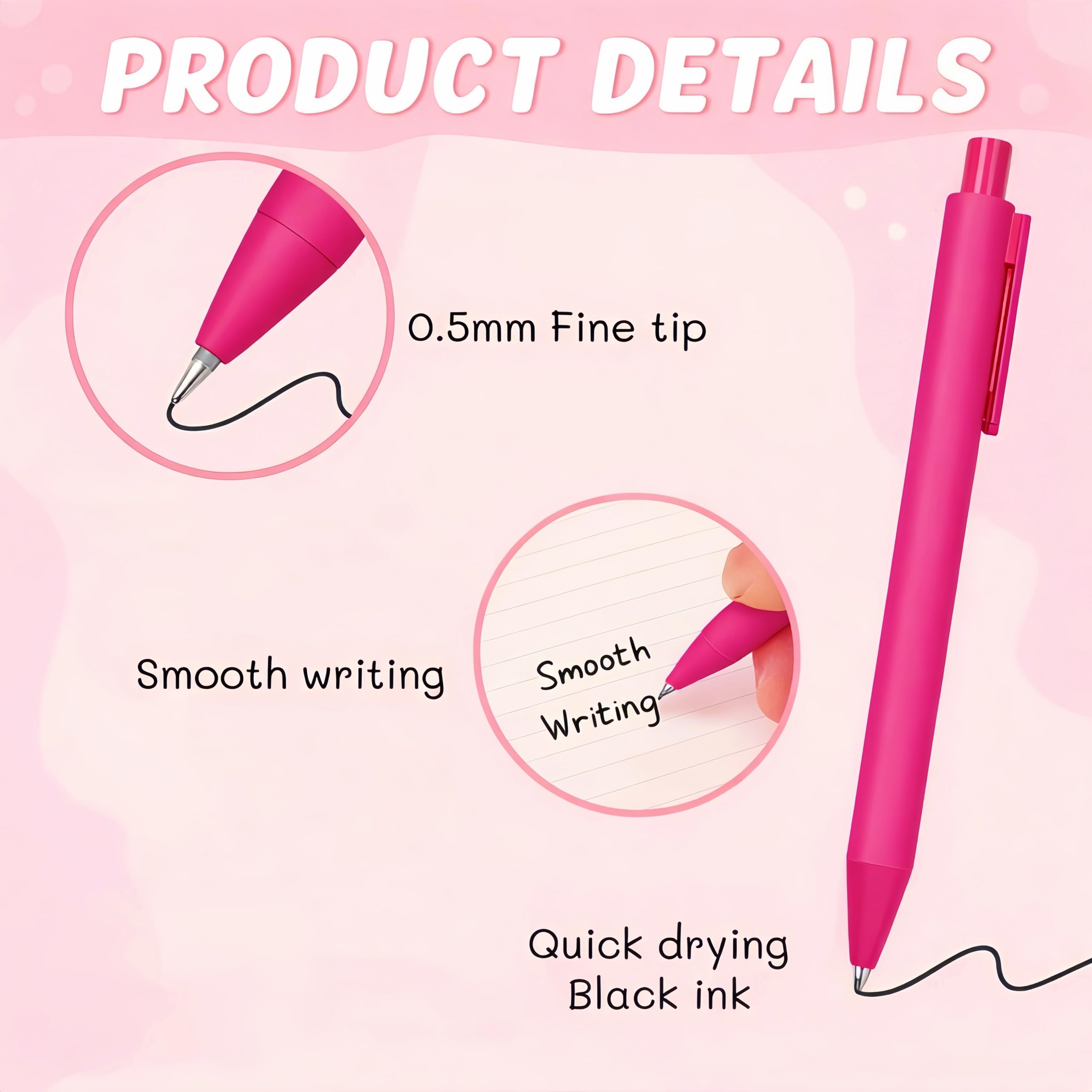 100 Stück Kugelschreiber Bulk - Hot Pink - Niedliche Stifte Bulk mit schwarzer Tinte - glattes Schreiben für Brautparty & Büro