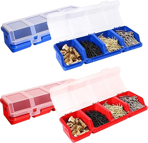 Miniatura 8 de 4 organizadores de tornillos, contenedores apilables con tapas, caja organizadora de herrajes de plástico con compartimento, organizador de pernos,