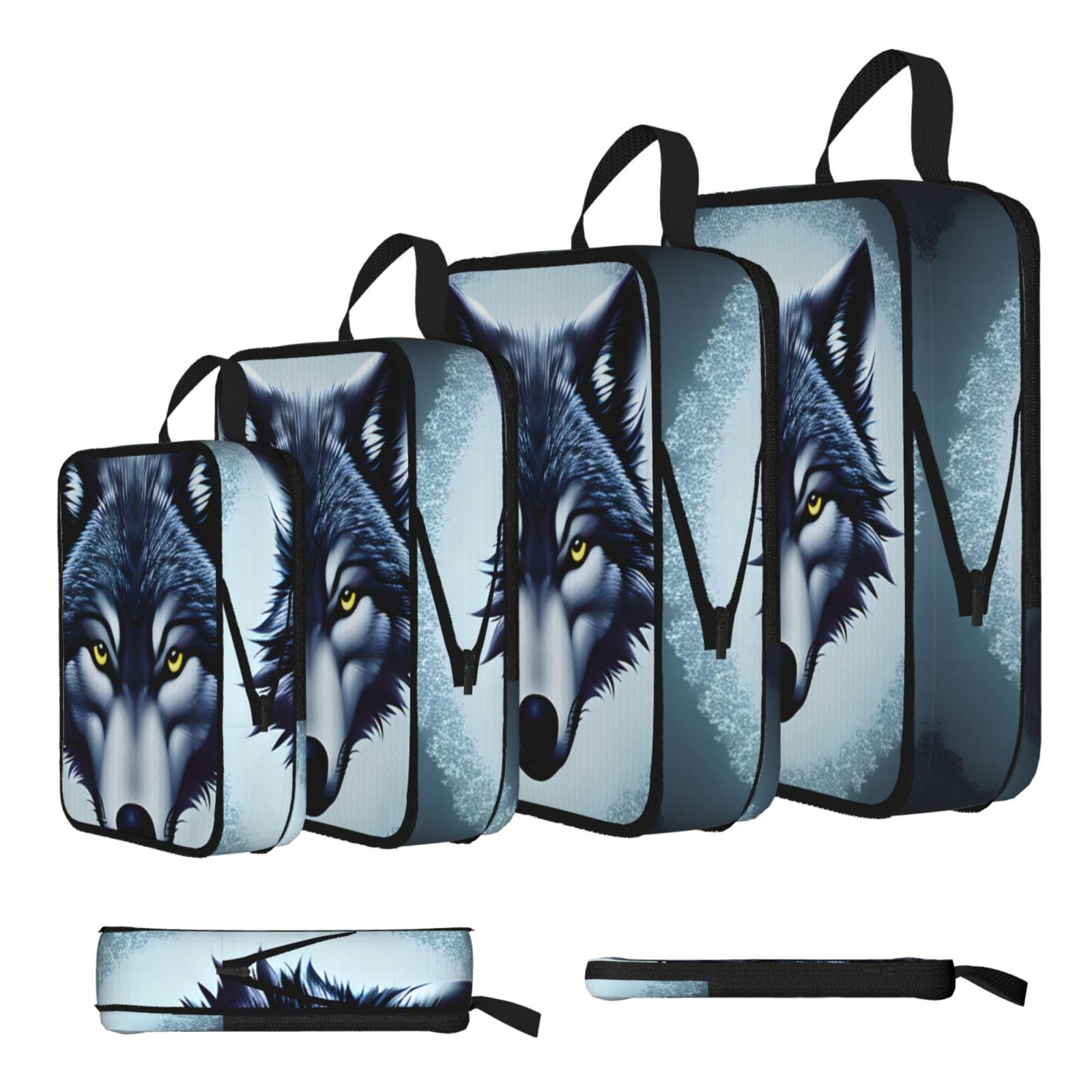 Sxzvvbn Black Fierce Wolf Head Compression Packing Cubes 4 Piece Set