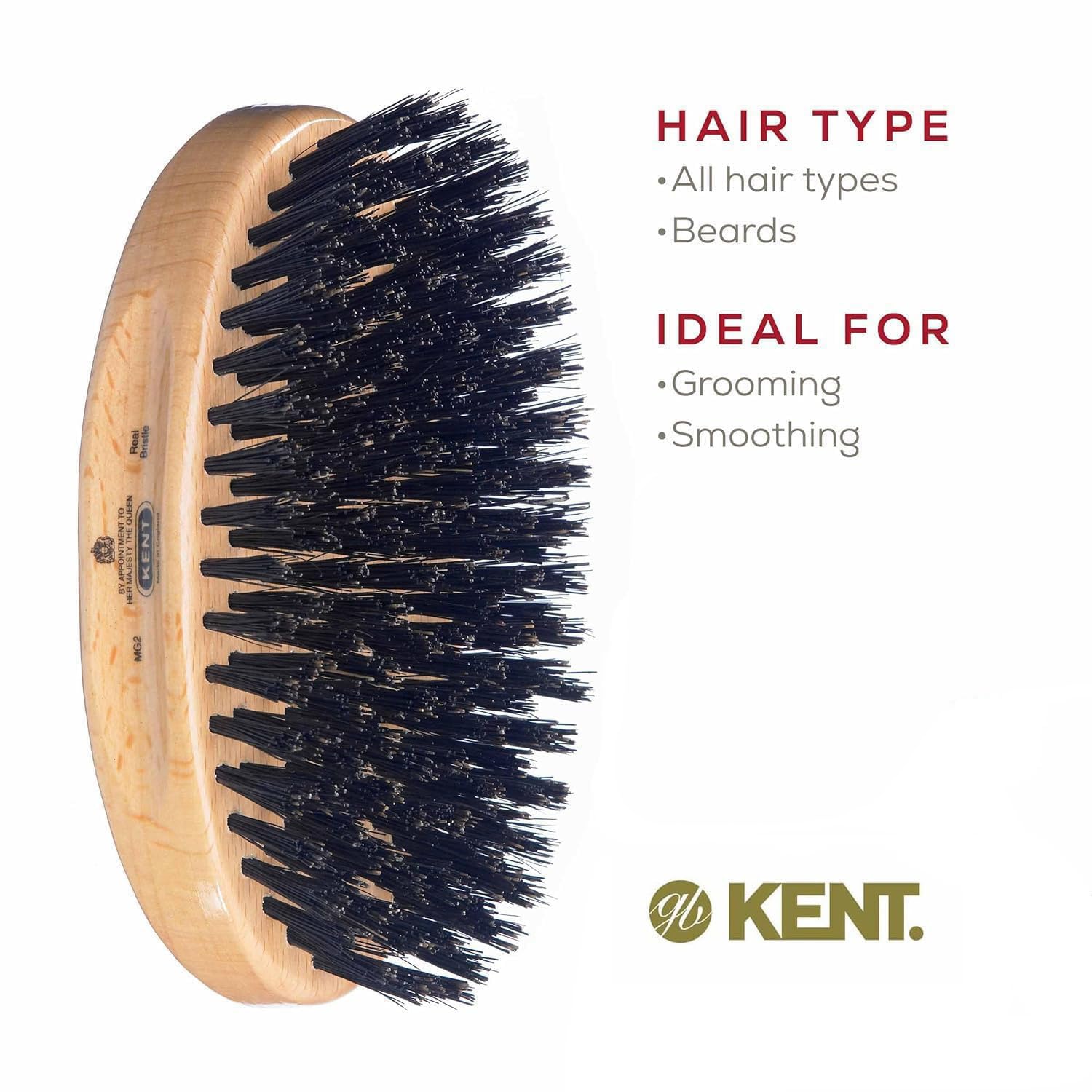 Kent Finest Men' s Range Military Style ovale in legno di faggio naturale, spazzola, nero