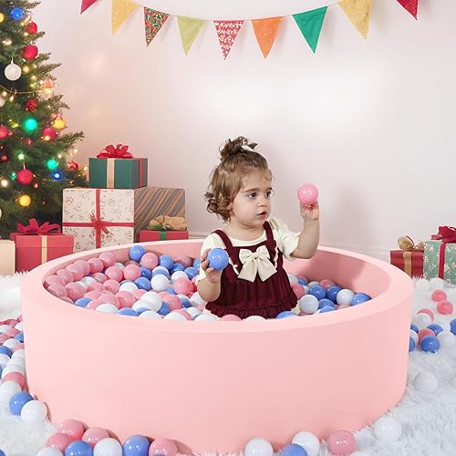 Miniatura 8 de Wilwolfer Piscina de bolas de espuma para niños pequeños con 100 bolas, grande para bebés con esponja viscoelástica suave, corralito para bebés para