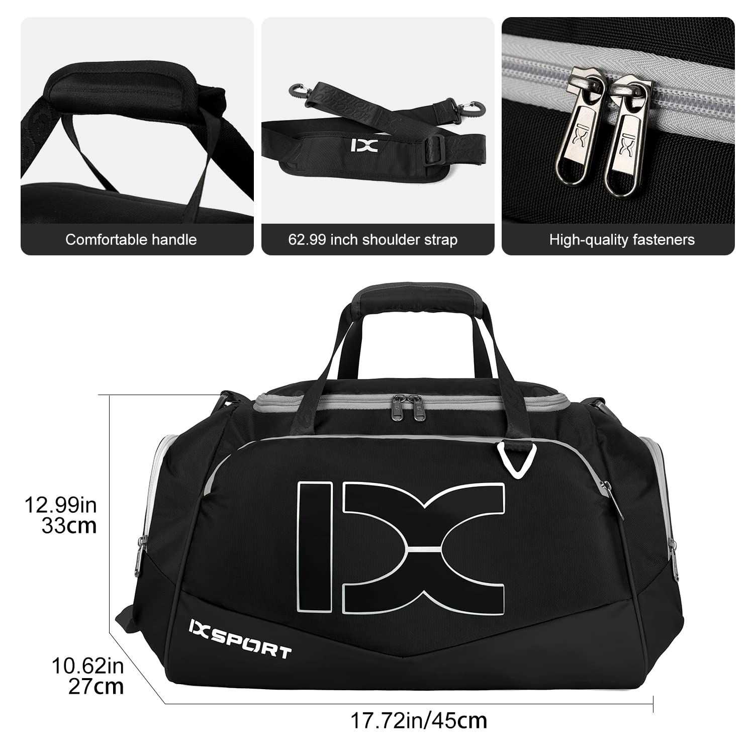 INOXTO Fitness Sport Gym Bag con scomparto per scarpe impermeabile da viaggio borsone per donne e uomini, Nero, Bianco,
