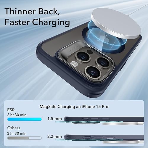 Vista 619 de ESR - Funda para iPhone 15 compatible con MagSafe, funda protectora de grado militar con soporte integrado, cubierta trasera resistente a