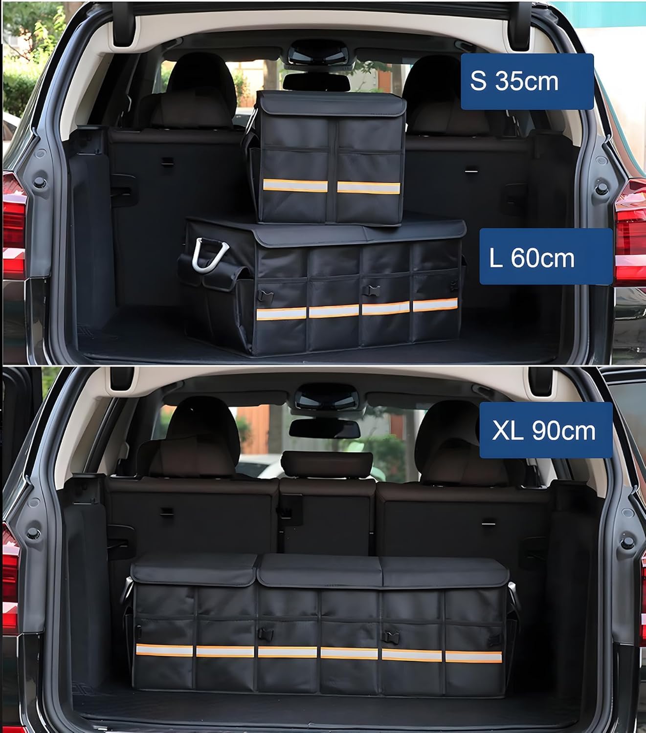 Organizador plegable XXL para maletero de coche, 90 cm, con asas de aluminio reforzadas, base antideslizante y varios bolsillos, bolsa de maletero para coche, SUV y camión