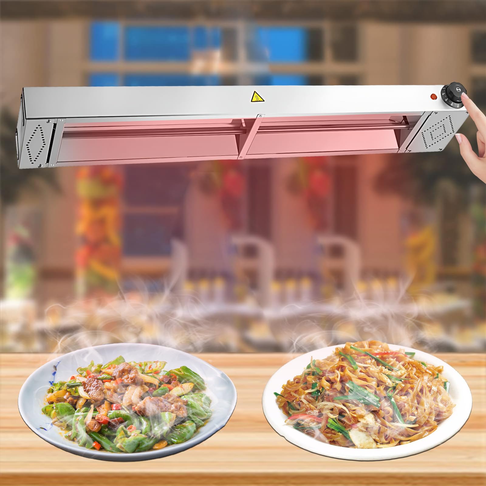 Lampe Chauffante Cuisine Professionnelle, Lampe Chauffe Plat Buffet Suspendue, Acier Inoxydable Lampe Chauffante Alimentaire Température Réglable pour Hôtels, Buffets, Cuisines(1 Pièce,60cm)