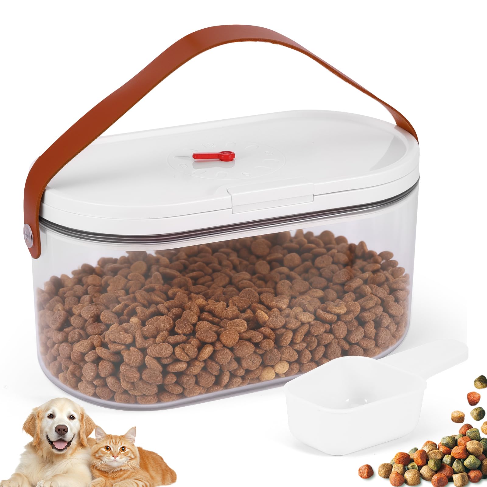Bryzal Pet Food Storage Container with Scoop, 3L Cat Dog Treat Organizer With Date Memory Dial, Flip-up Lid Airtight Container Transparent Dog Food Storage for Cat Dog Treat