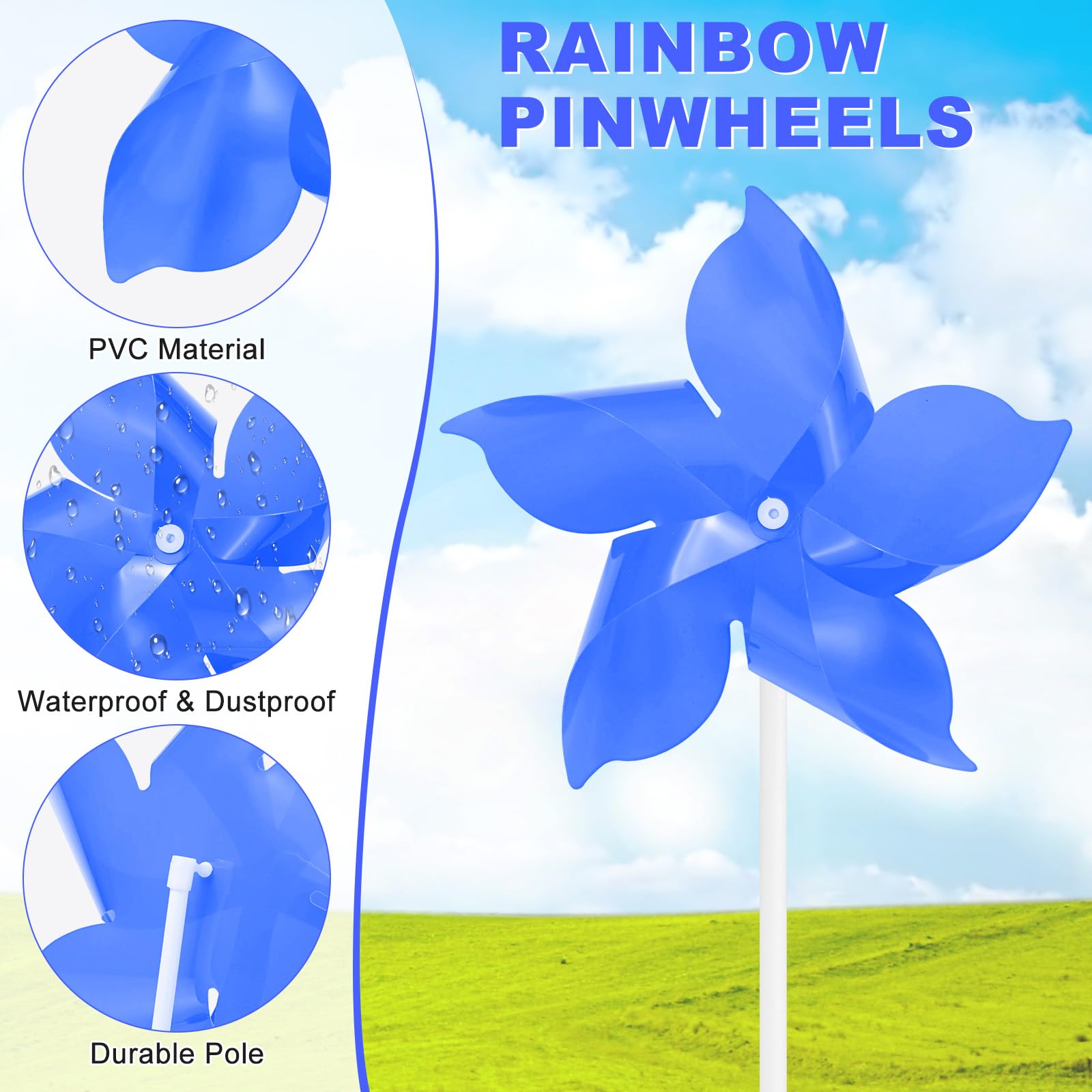 M METERXITY 10-Pack Cinque Lame Girandole Arcobaleno 9.4 Pollici Girandole Di Plastica Per Esterni Decorazioni Per Feste Giardino Prato Girandole gioco [Blu Scuro]