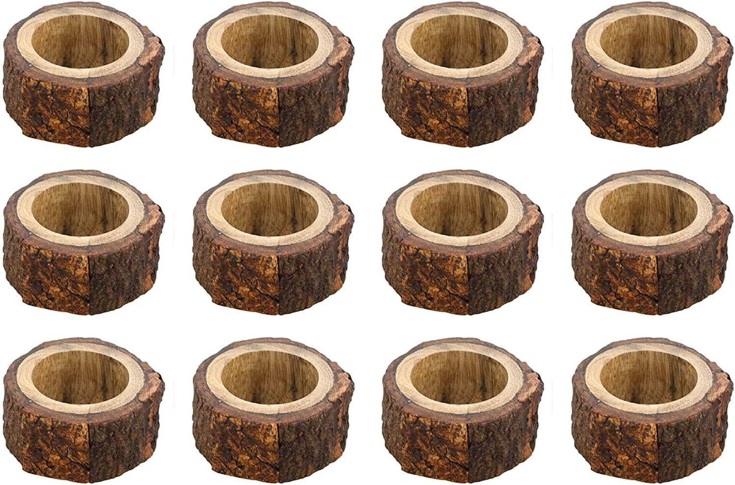 Handcrafted Rustic Wooden Napkin Rings Set of 12 for Table Dinner Decoration Set of 12…