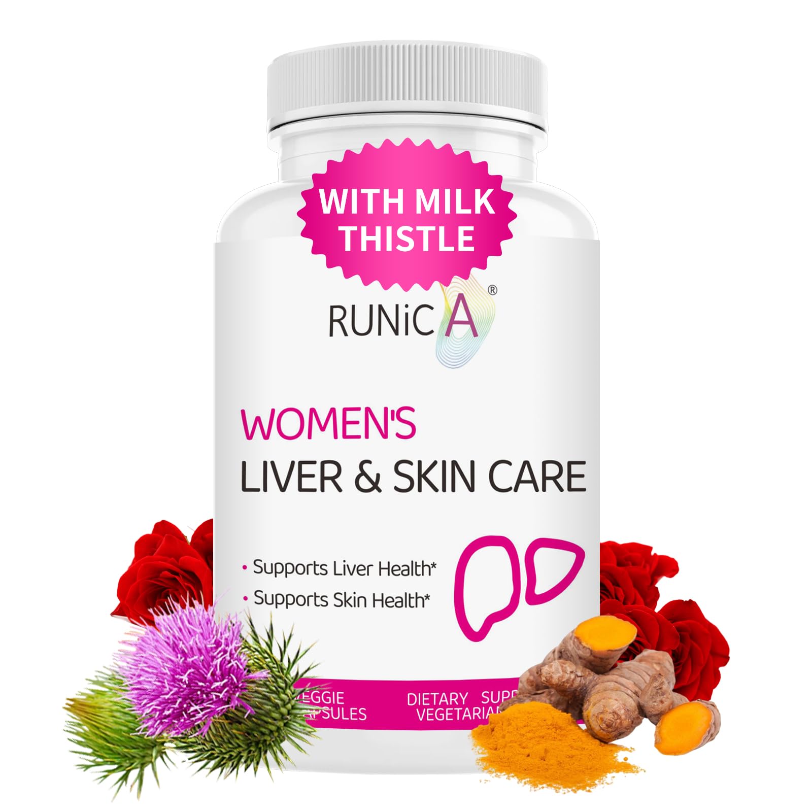 RUNICA 300 Milk Thistle 300mg Extract with Turmeric, Niacinamide & L-Glutathione, Liver Support Cleanse, Detox & Repair Supplement, Antioxidant Support for Women (30-Day Essentials Pack) : Health & Household