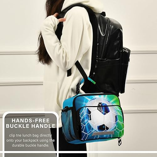 Miniatura 5 de Soccer Ball Water Lunch Box for Boys Girls Football Insulated Lunch Bag Kids Cooler Tote Shoulder Strap Reusable School Picnic Travel Office